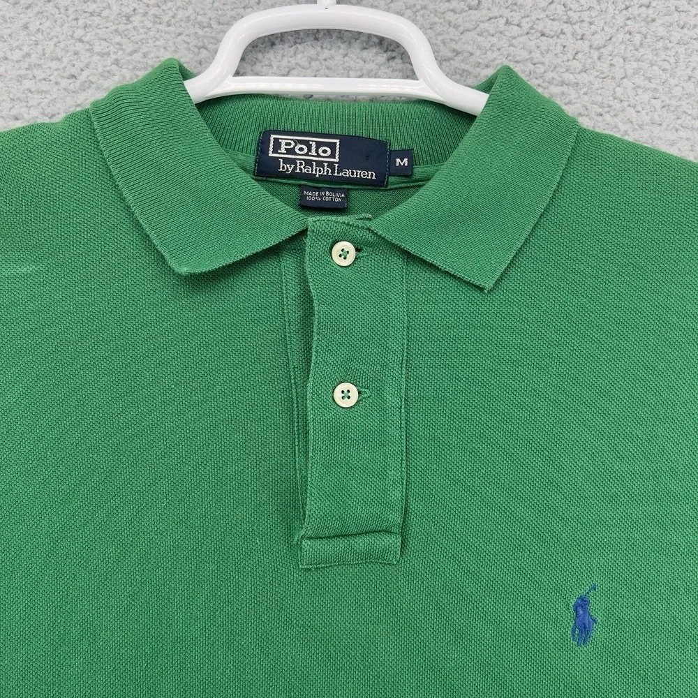 VTG Polo By Ralph Lauren Polo Shirt Mens Medium Green Long Sleeve Cotton 90s Y2K